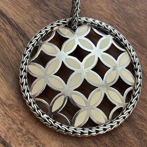 Oversized John Hardy Kawung Enamel Silver and Cream Floral Pendant